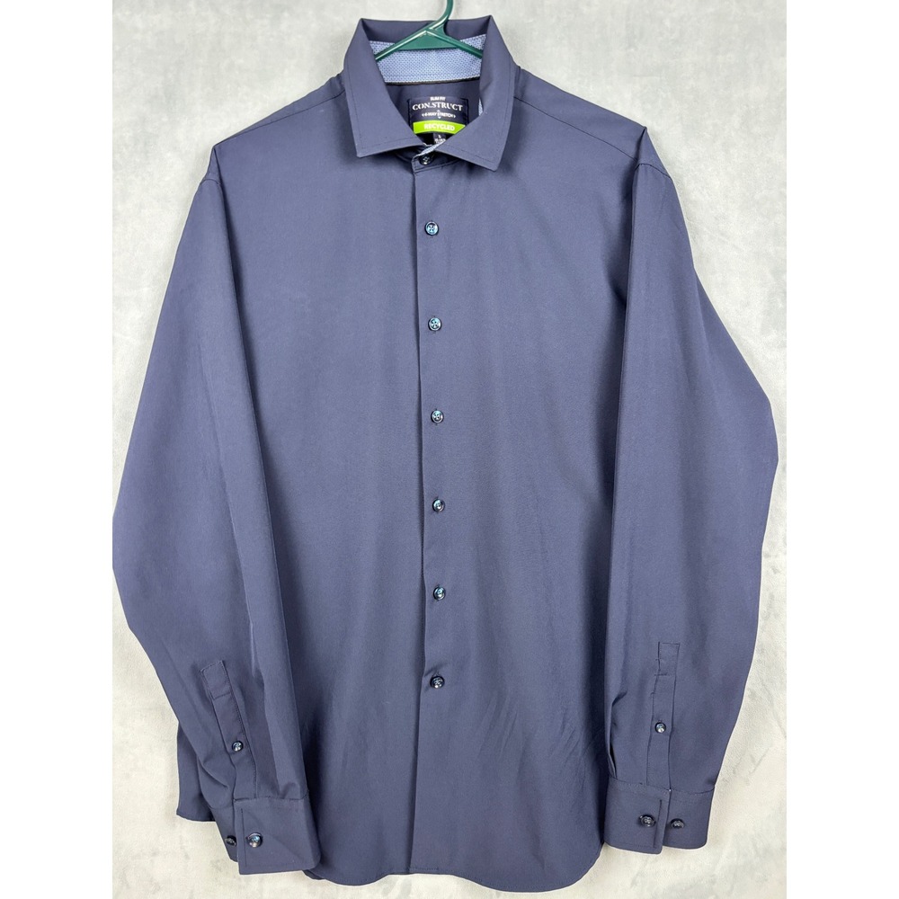 Con.Struct Slim Fit Dress Shirt Mens Large Navy Blue 4-Way Stretch Recycled L